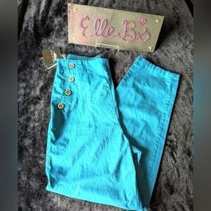 NWT House of Aama Blue/Teal Button Detail Pull on Pant XS,S